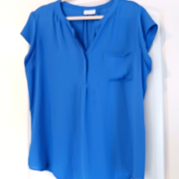 Liz Claiborne Blue Women's Gauzy Flowy Short Sleeve Blouse - Picture 1 of 11